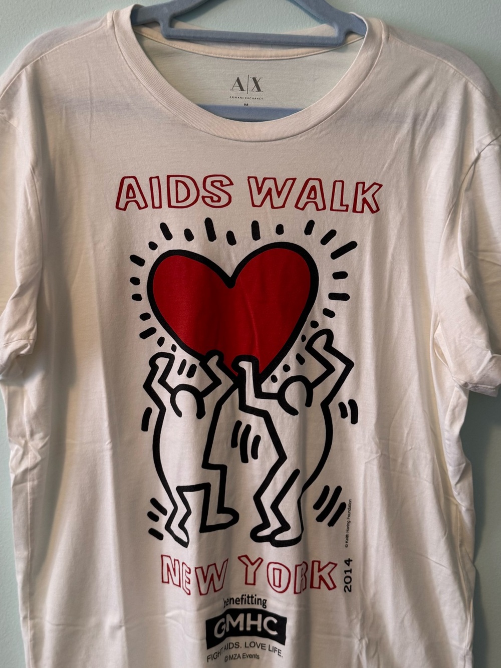 Vintage Armani Exchange White Keith Haring AIDS Walk NY 2014 Crewneck Tee